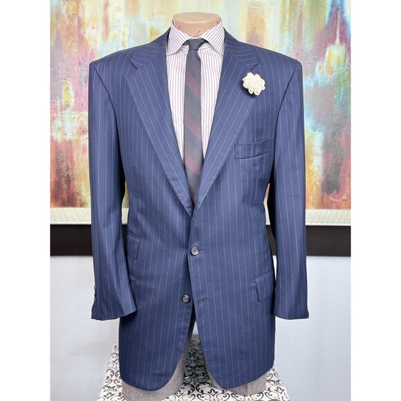 Kiton Mens Navy Pinstripe 3/2 Button Roll Blazer  46R Slim Fit MSRP $5246 - Picture 1 of 16